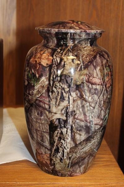 195 cubic inch urn that would work great for any hunter or outdoorsman.
